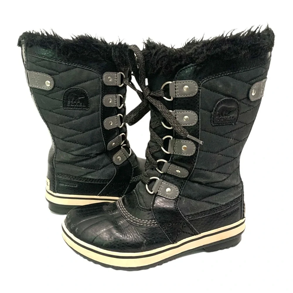 SOREL Big Kids Tofino Il Waterproof Winter Boots Black Big Kids Size 2 Faux Fur
